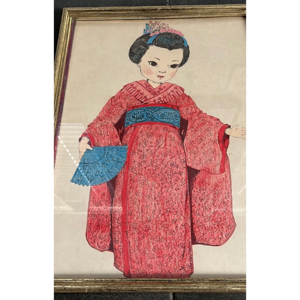 🪷Art Print of Girl in Kimono Japanese Inspired Fine Art Print Glass Gold Frame🪷 - Picture 2 of 5